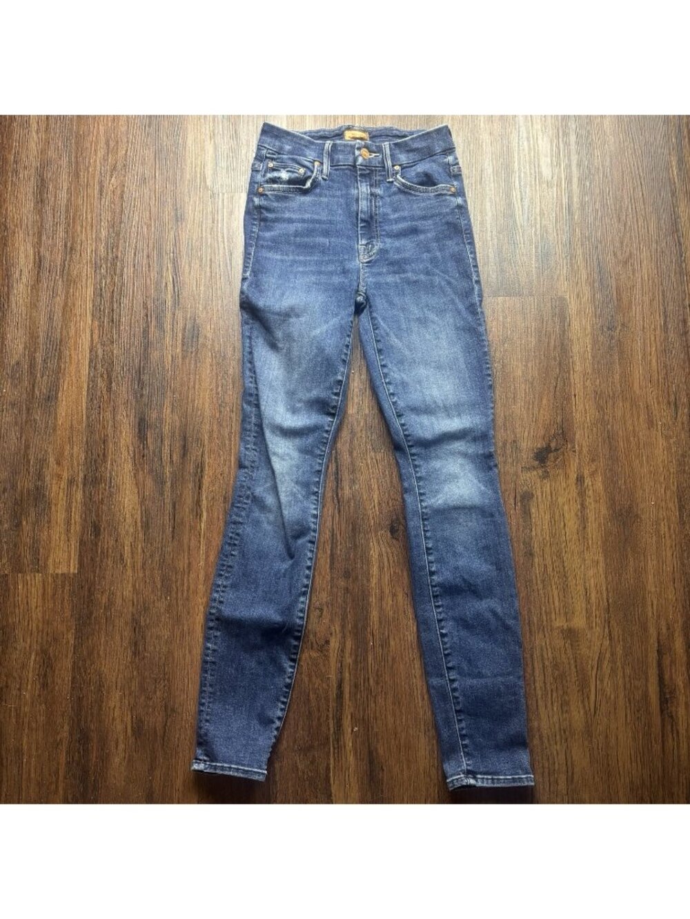 Mother High Waisted Looker Skinny Jeans Teaming Up Distressed Dark Wash Size 24